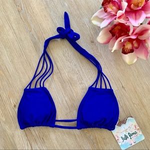 NWT 💖 Luli Fama Blue Strappy Halter Bikini Top